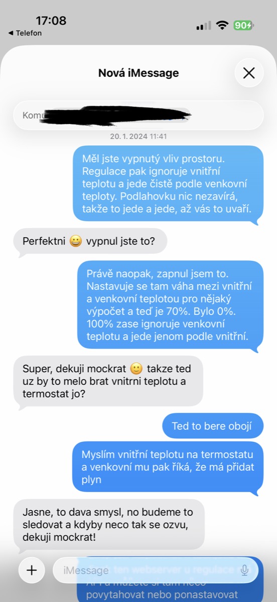 Komunikace se zákazníkem přes iMessage – nastavení vlivu prostoru, sobota dopoledne